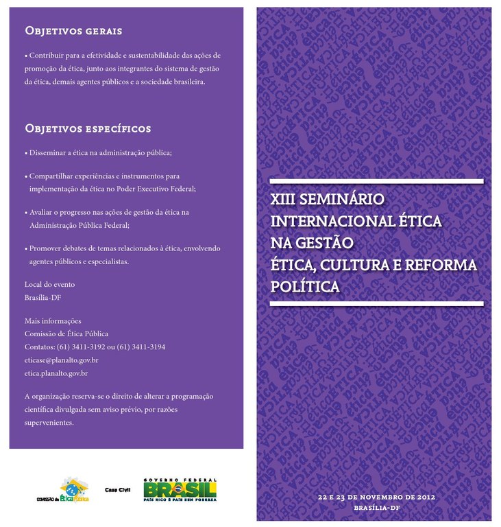 Programação do XIII Seminário Ética na Gestão