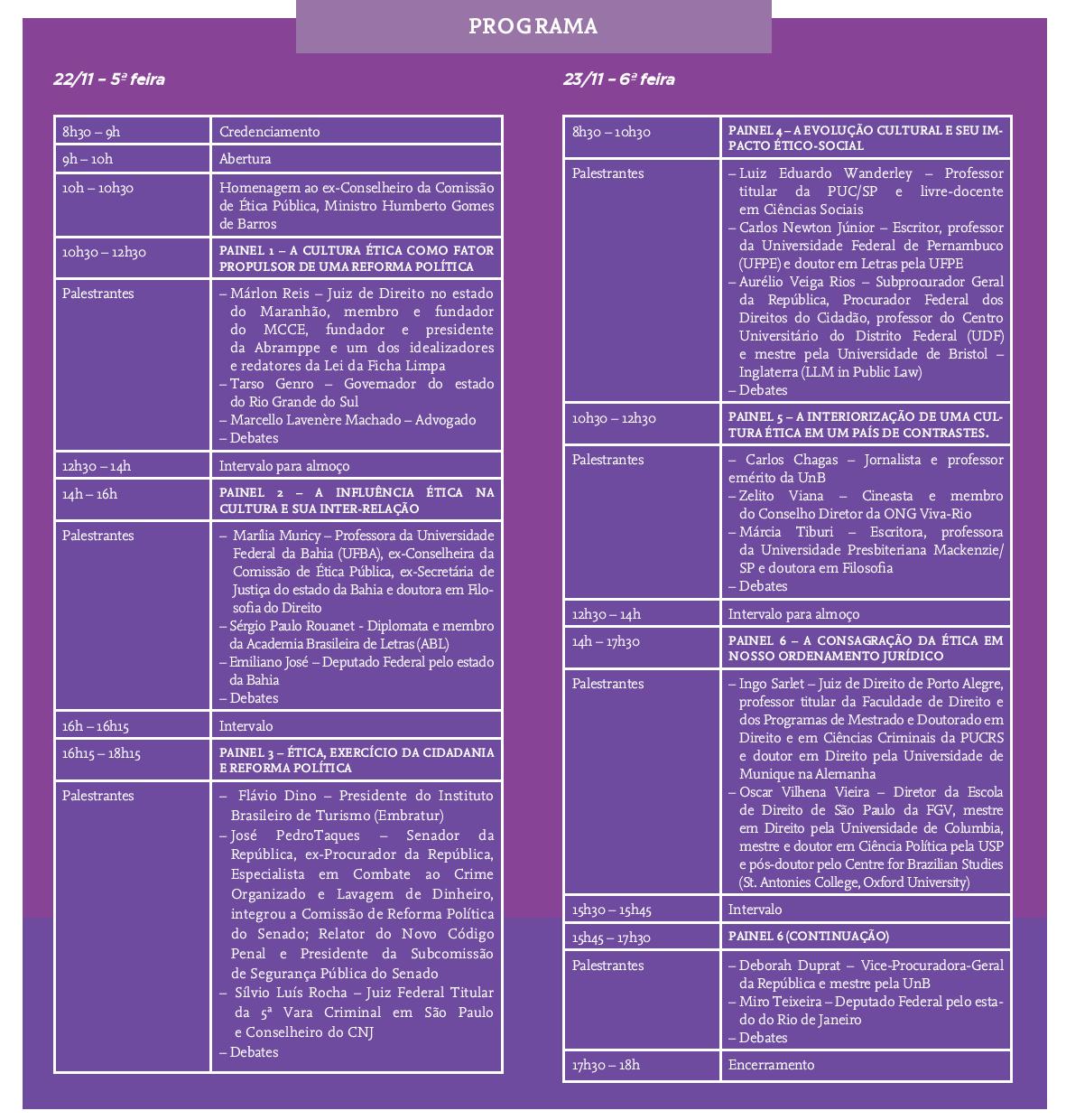 Programação XIII Seminário Ética na Gestão 1